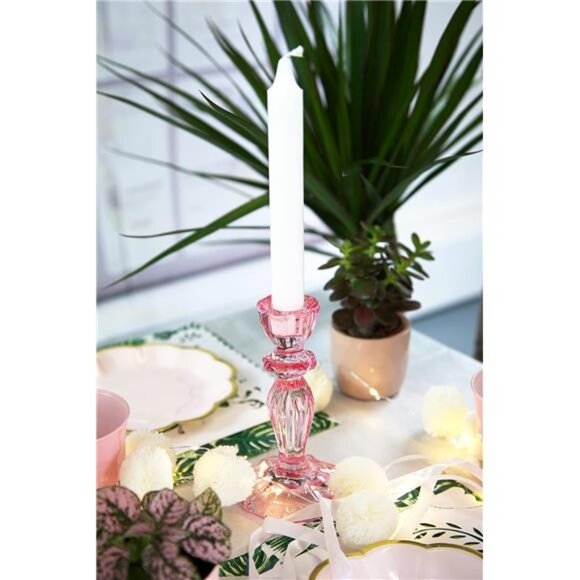 Boho Pink Glass Candlestick Holder Height 16cm OneSize Glass Candle Holder,Large - Picture 2 of 7